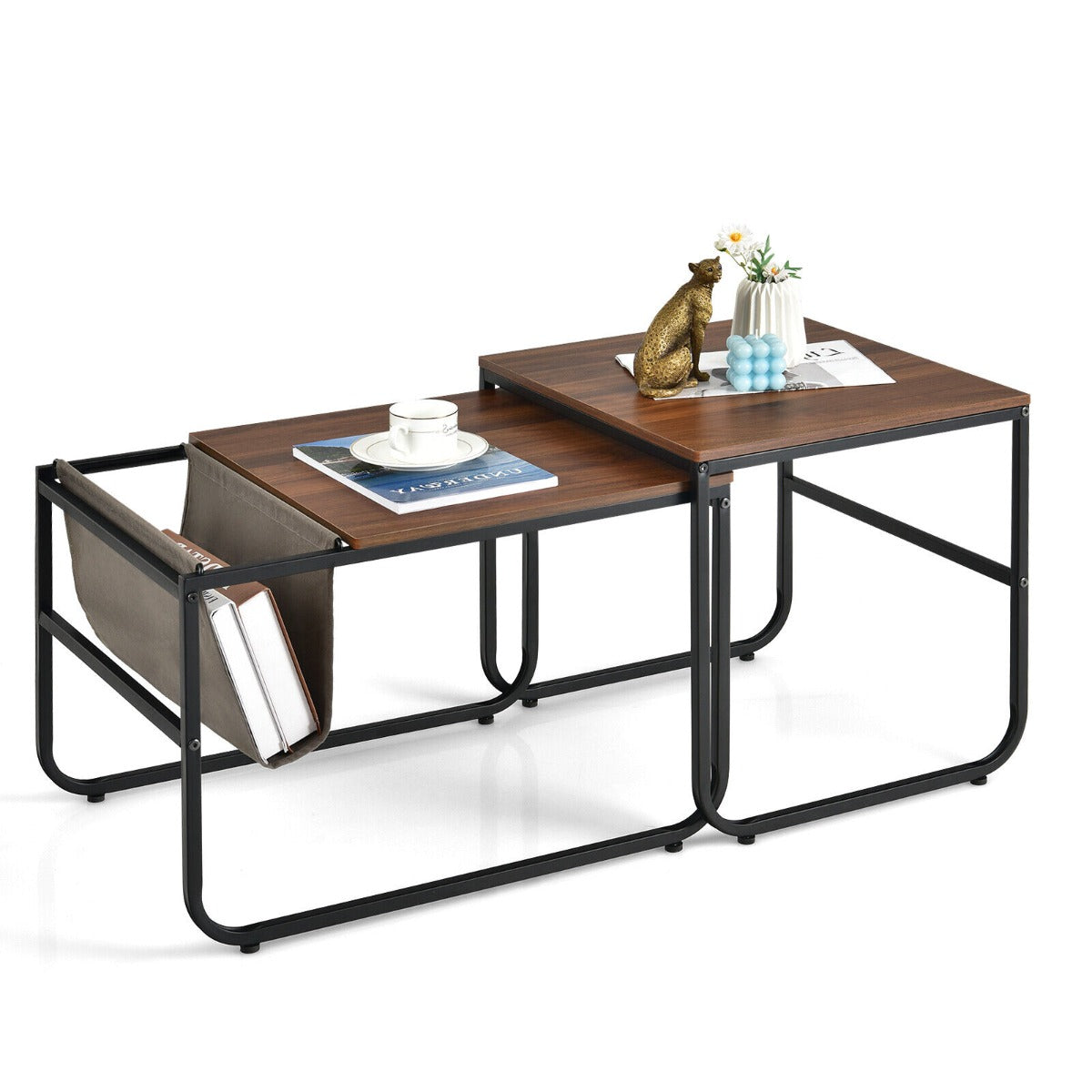 Costway 2 Pieces Modern Industrial Nesting Coffee Table Set