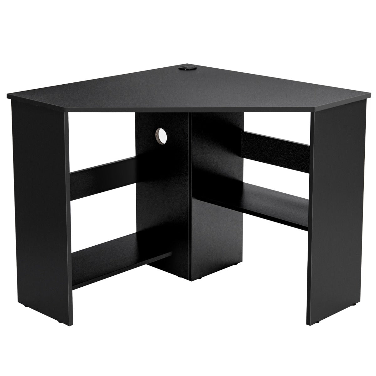 Black Corner Computer Desk with Management Hole for Home Office