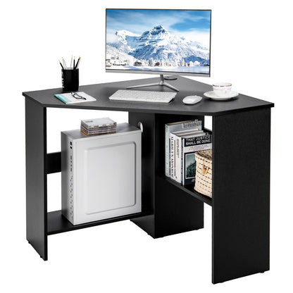 Black Corner Computer Desk with Management Hole for Home Office