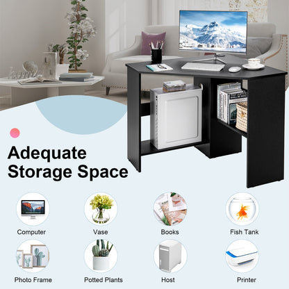 Black Corner Computer Desk with Management Hole for Home Office