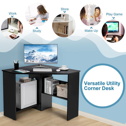 Black Corner Computer Desk with Management Hole for Home Office