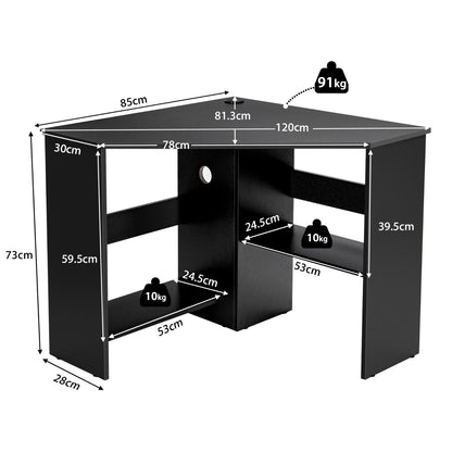 Black Corner Computer Desk with Management Hole for Home Office