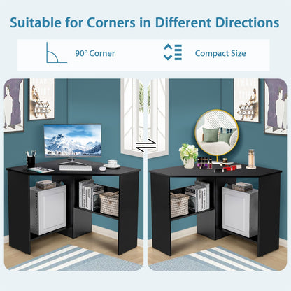 Black Corner Computer Desk with Management Hole for Home Office