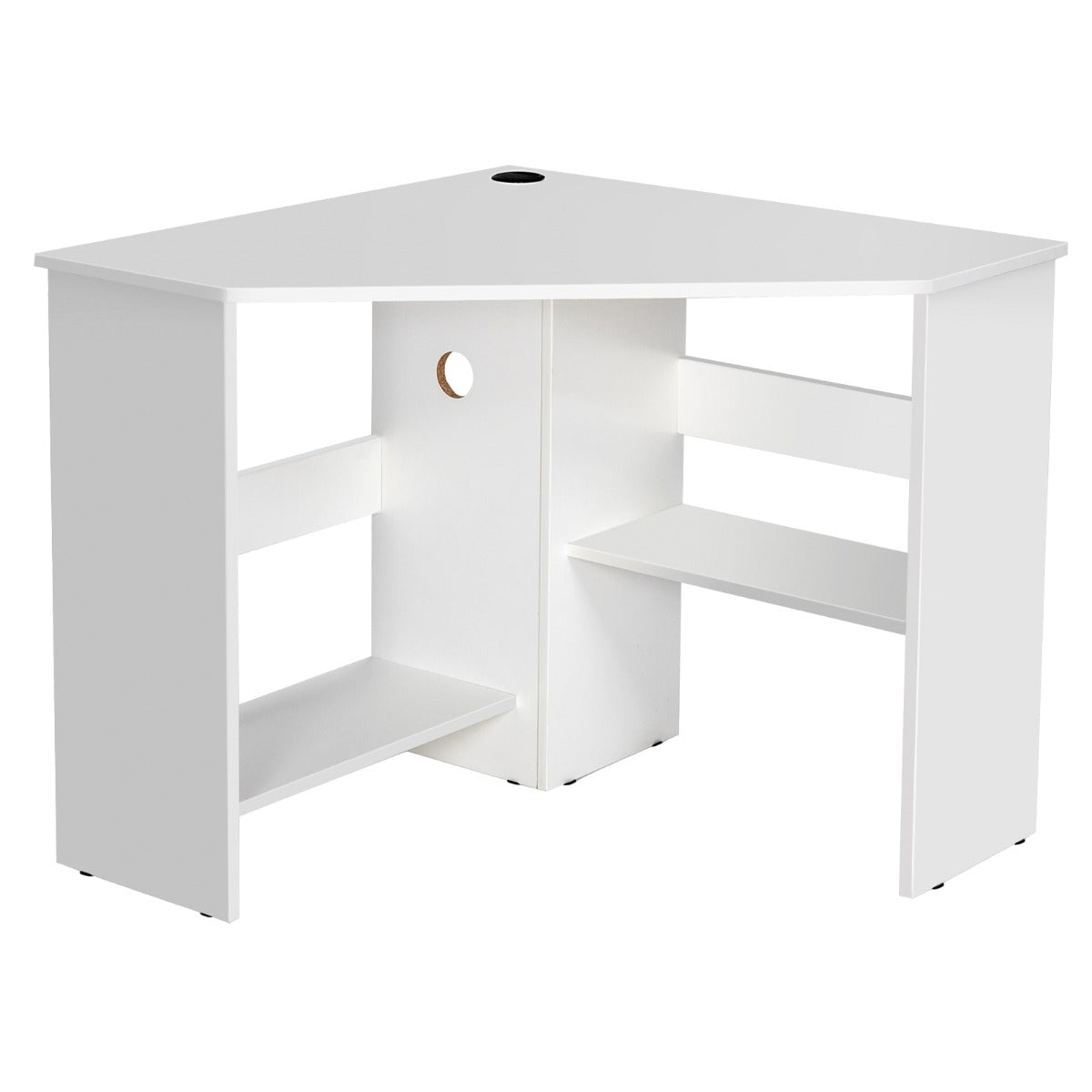 White Corner Computer Desk with Management Hole for Home Office