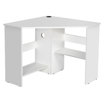 White Corner Computer Desk with Management Hole for Home Office