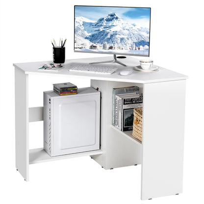 White Corner Computer Desk with Management Hole for Home Office