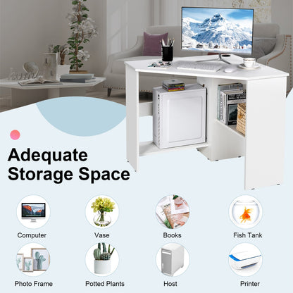 White Corner Computer Desk with Management Hole for Home Office