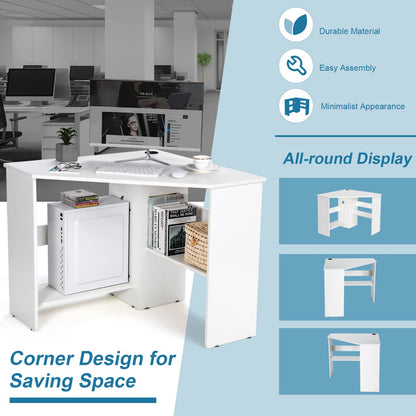 White Corner Computer Desk with Management Hole for Home Office