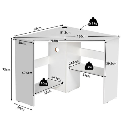 White Corner Computer Desk with Management Hole for Home Office
