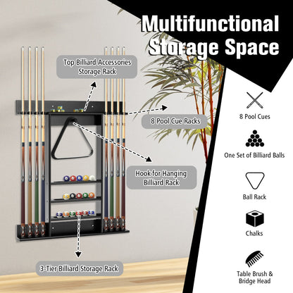 Wall Mounted Billiard Stick Holder for Club/Bar-Black