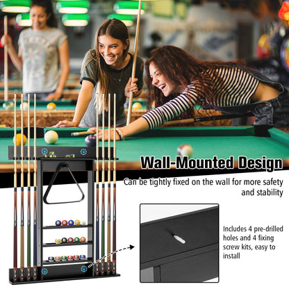 Wall Mounted Billiard Stick Holder for Club/Bar-Black