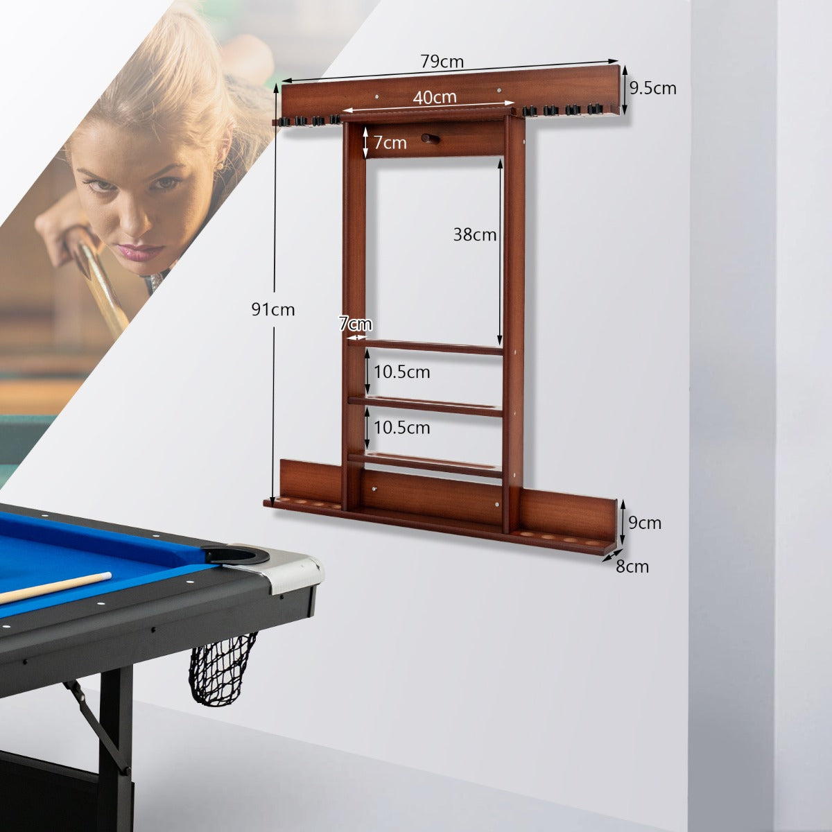Costway Wall Mounted Billiard Stick Holder for Club/Bar