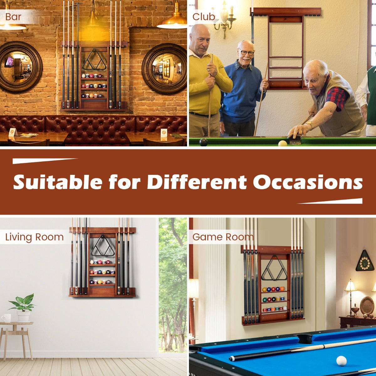 Costway Wall Mounted Billiard Stick Holder for Club/Bar