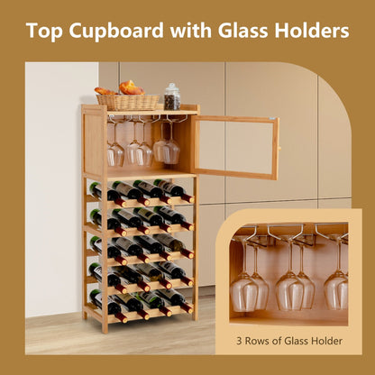 Large cabinet top provides room for wine accessories, decorations, glasses, and other supplies