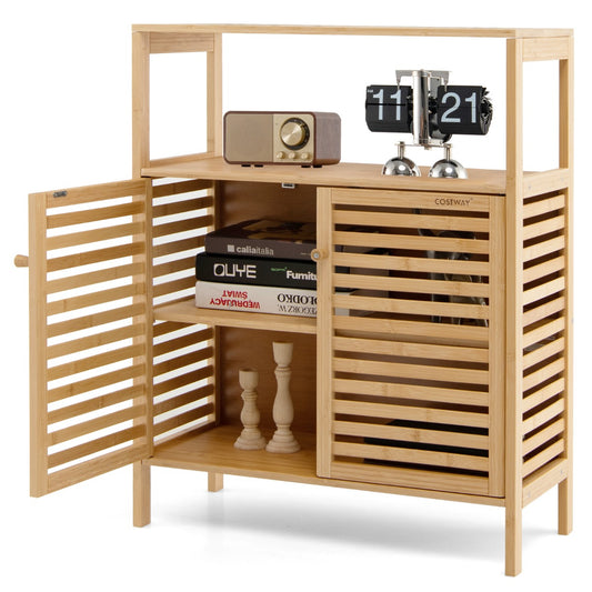 Costway Bamboo Bathroom Storage Cabinet with Removable Shelf for Bathroom, Living Room