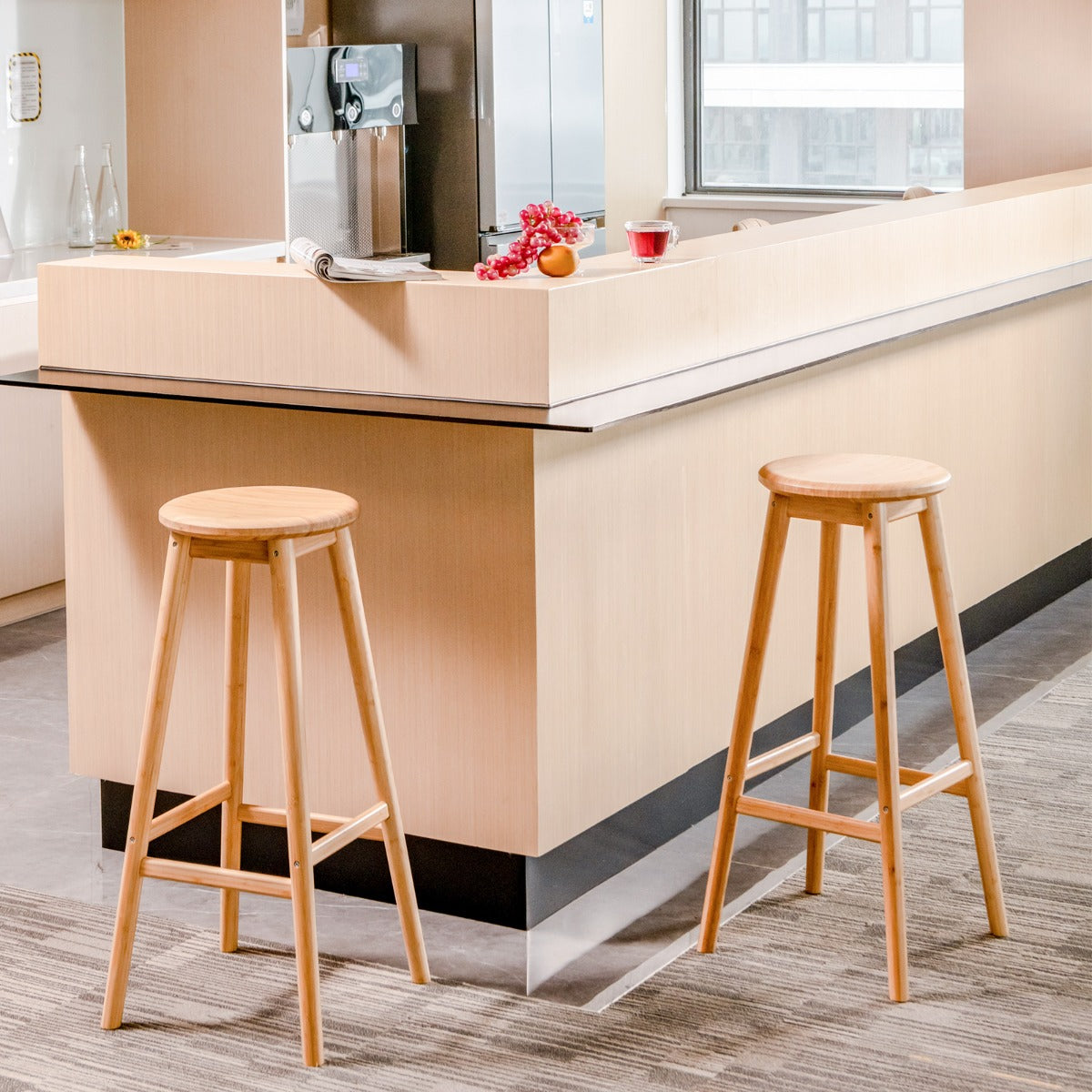 Costway Bamboo Bar Stools Set with Footrest for Kitchen & Dining Room