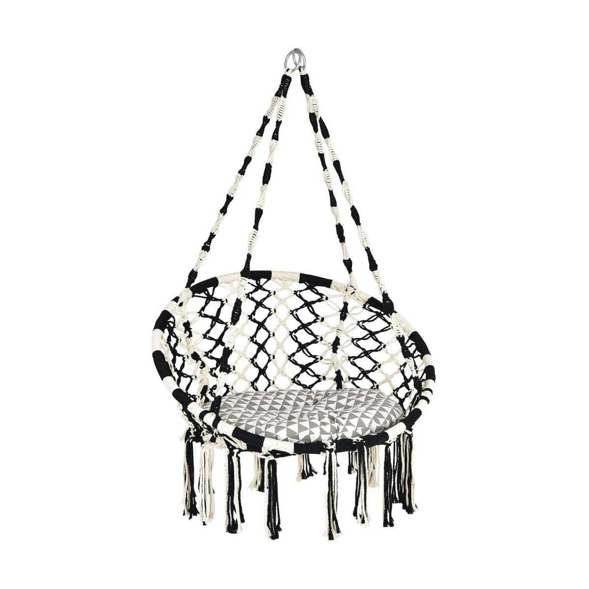 Powder-coated steel frame and reinforced rope connections improve safety and long-term durability
