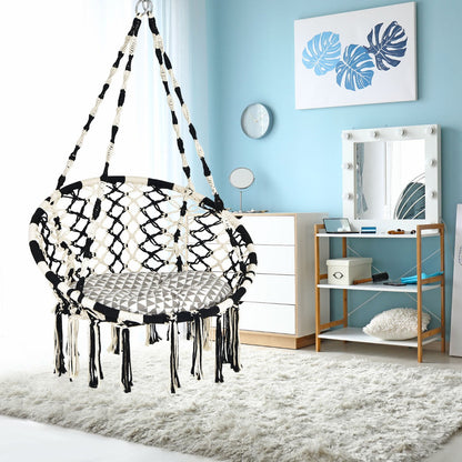 Breathable polyester-cotton rope seat provides comfortable back and body support during extended use