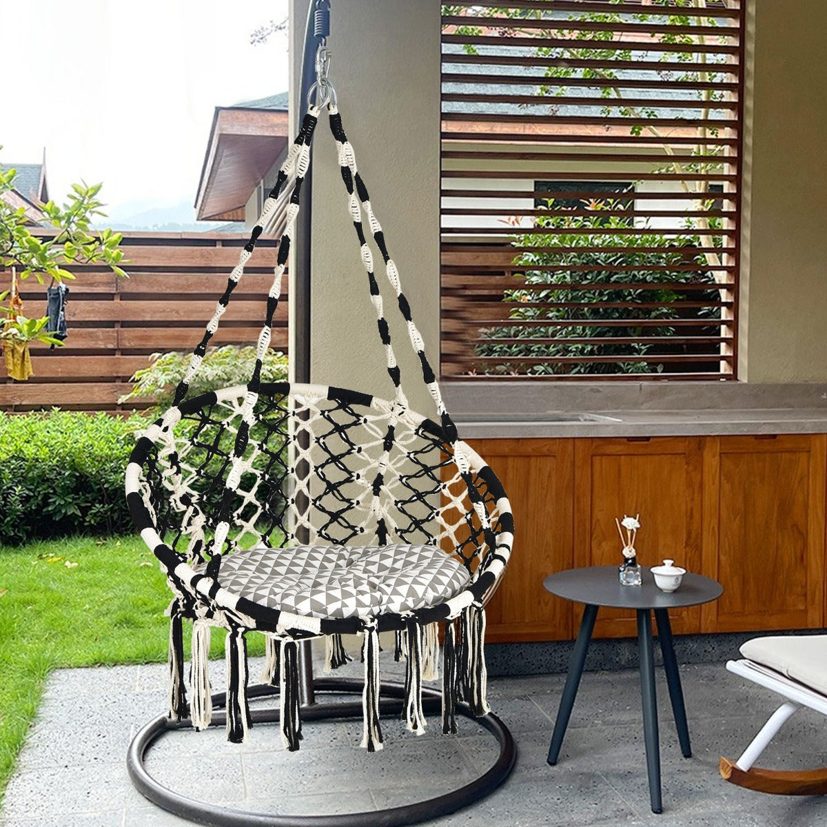 Macrame hammock chair brings stylish bohemian décor to living rooms, balconies, patios, and bedrooms