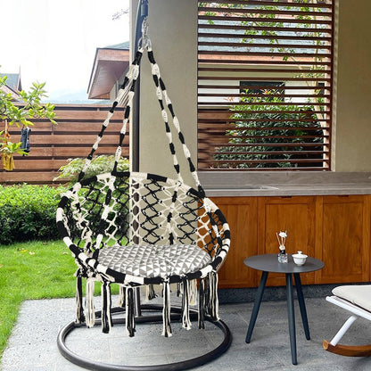 Macrame hammock chair brings stylish bohemian décor to living rooms, balconies, patios, and bedrooms