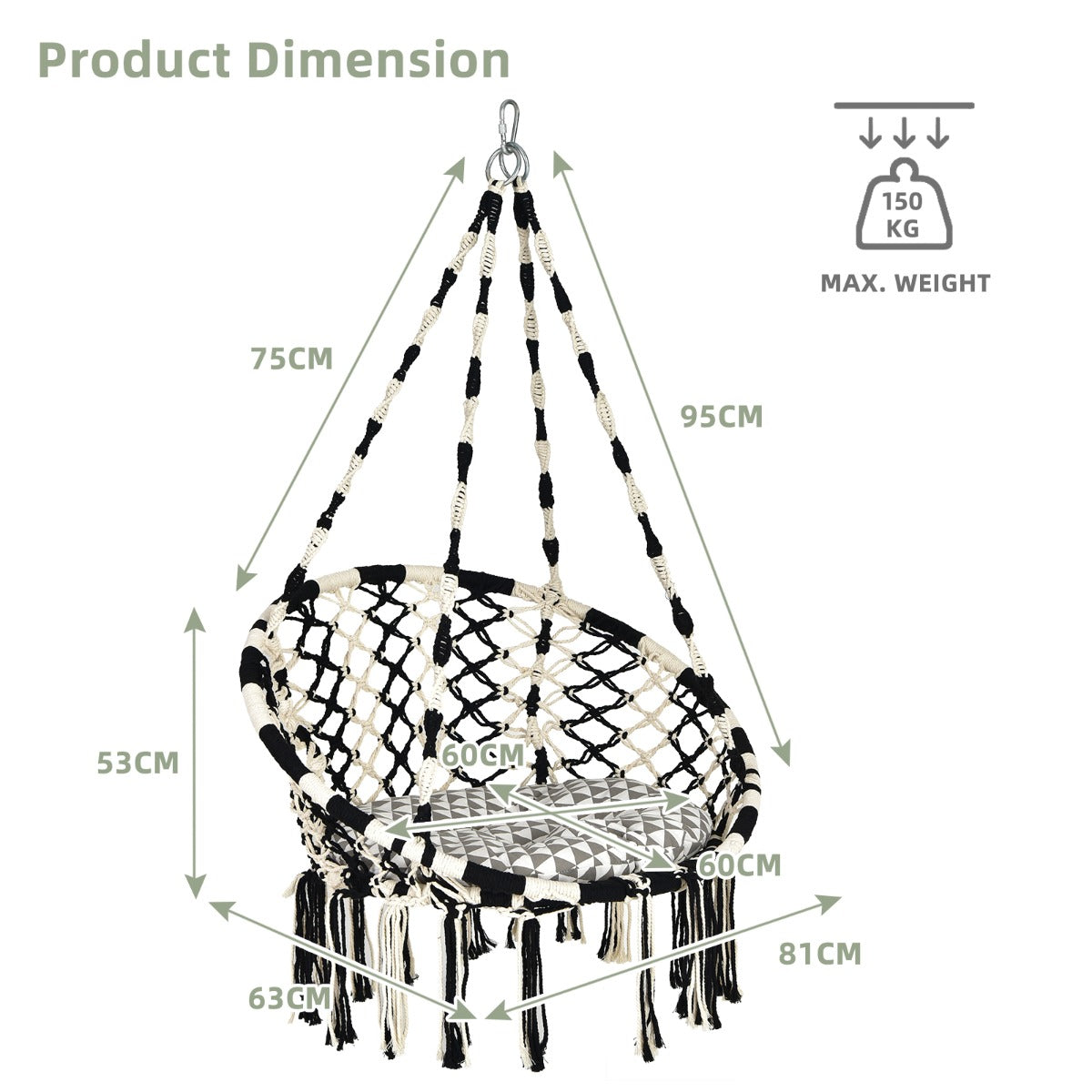 Hammock Chair with C-shaped Chair Stand for Indoor and Outdoor Use