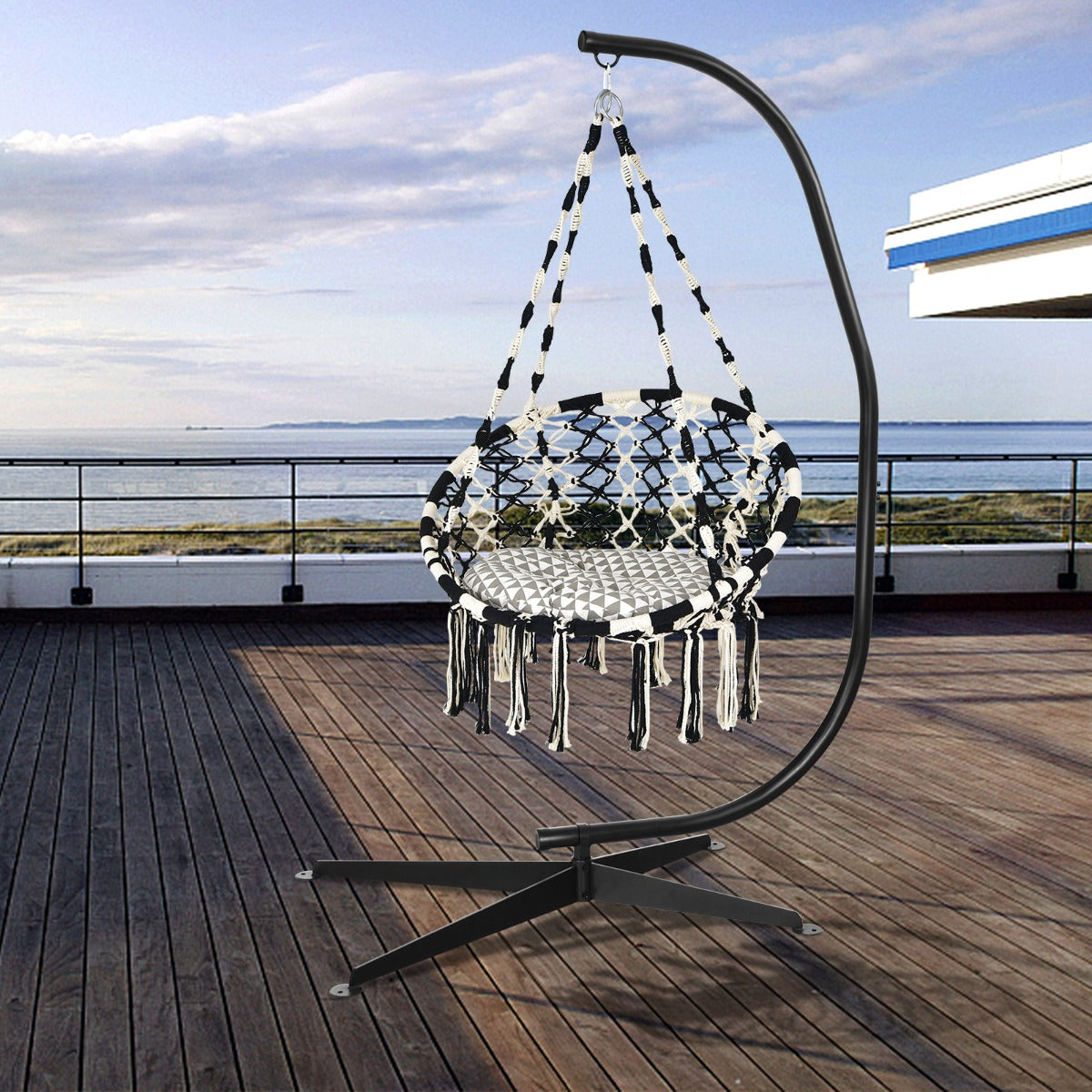 Hammock Chair with C-shaped Chair Stand for Indoor and Outdoor Use