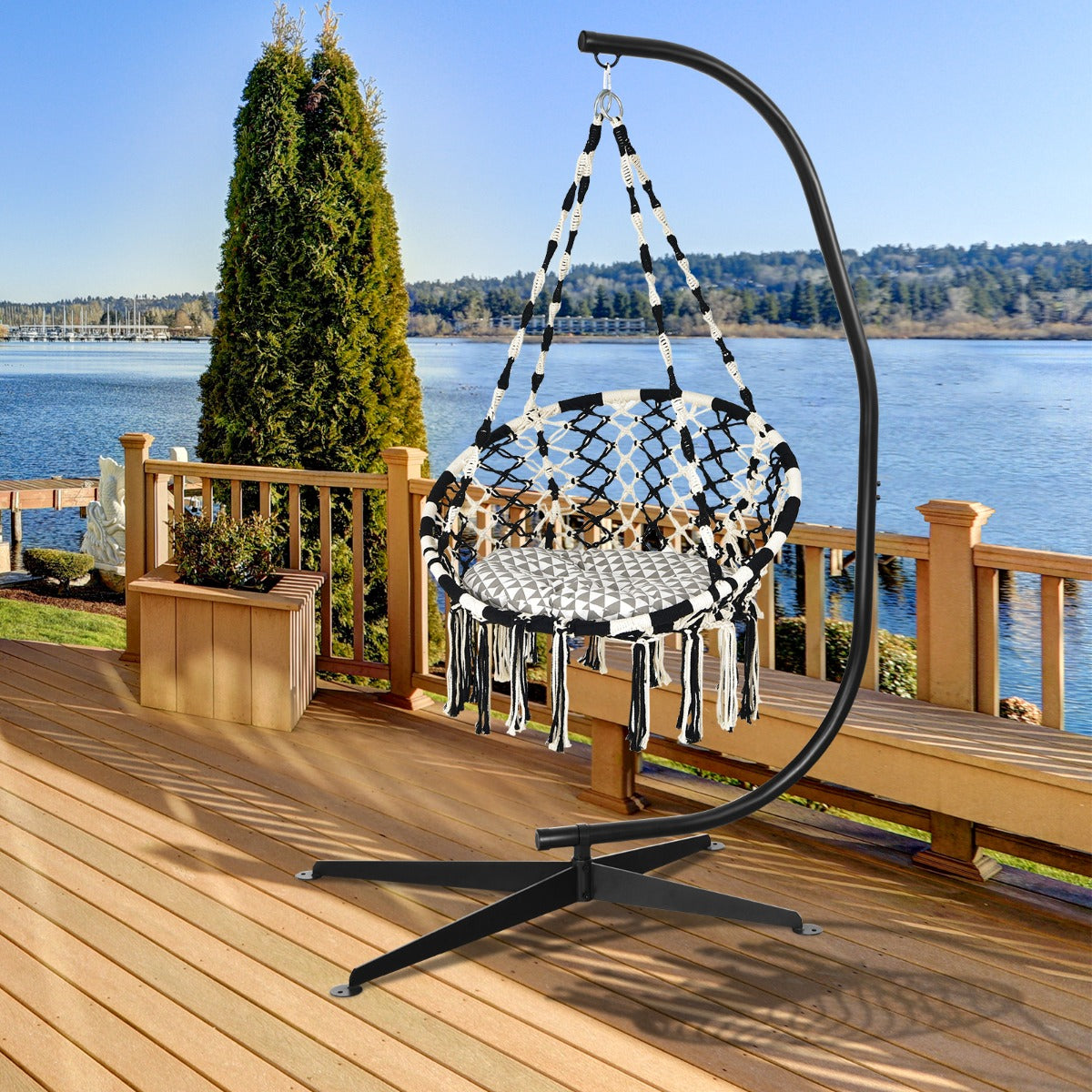 Hammock Chair with C-shaped Chair Stand for Indoor and Outdoor Use
