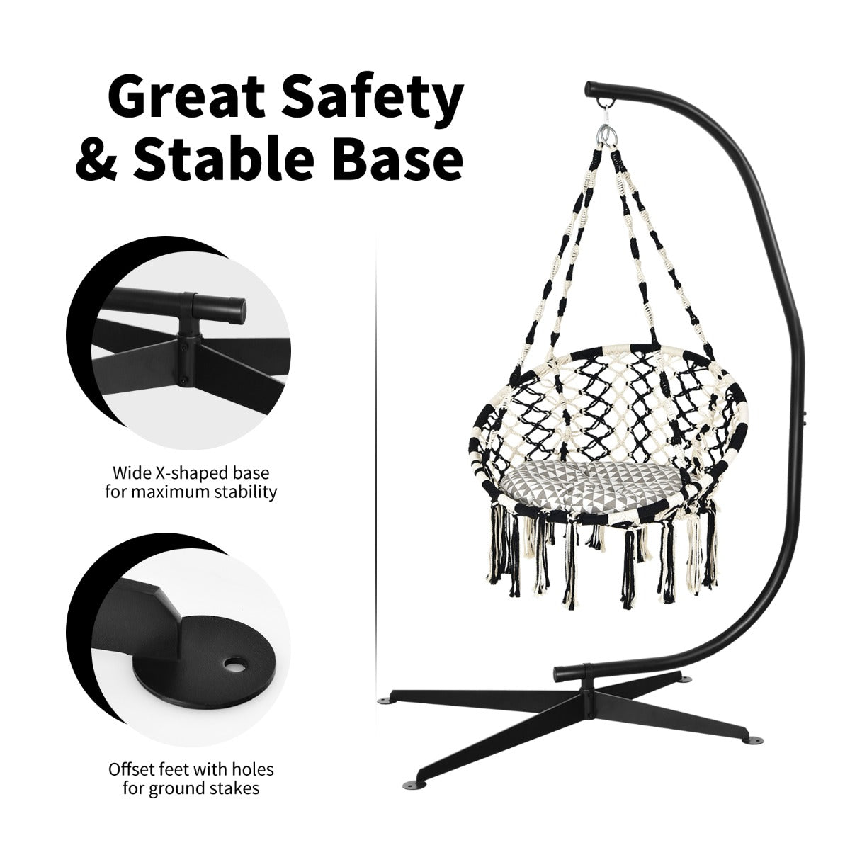 Hammock Chair with C-shaped Chair Stand for Indoor and Outdoor Use