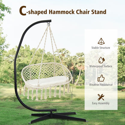 2-Seat Hammock Chair with C-shaped Chair Stand & Cushion