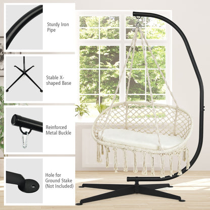 2-Seat Hammock Chair with C-shaped Chair Stand & Cushion