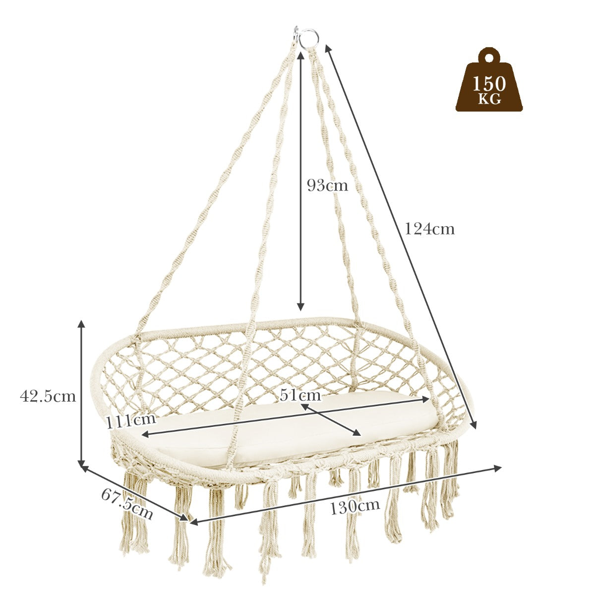 2-Seat Hammock Chair with C-shaped Chair Stand & Cushion