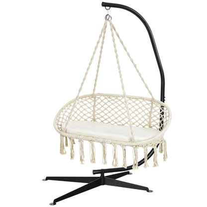 2-Seat Hammock Chair with C-shaped Chair Stand & Cushion