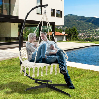 2-Seat Hammock Chair with C-shaped Chair Stand & Cushion
