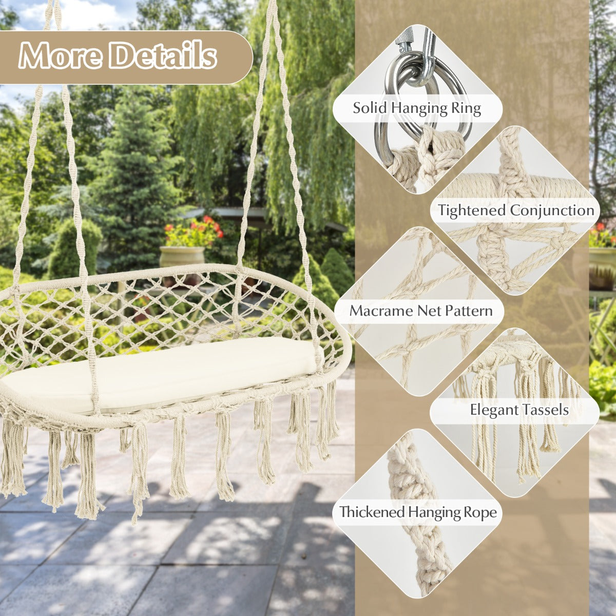 2-Seat Hammock Chair with C-shaped Chair Stand & Cushion