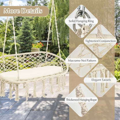 2-Seat Hammock Chair with C-shaped Chair Stand & Cushion