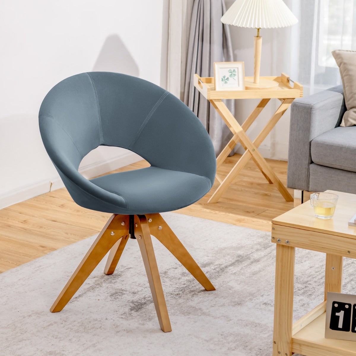 Costway Mid Century Swivel Accent Chair with Oversized Upholstered Seat for Living Room/Office/ Bedroom-Grey
