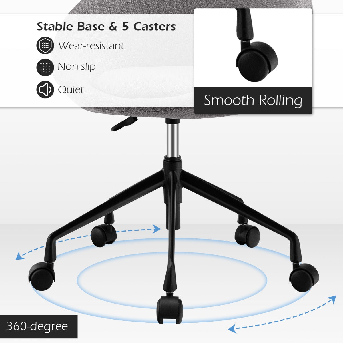 Armless Desk Chairs with Curved Backrest for Office