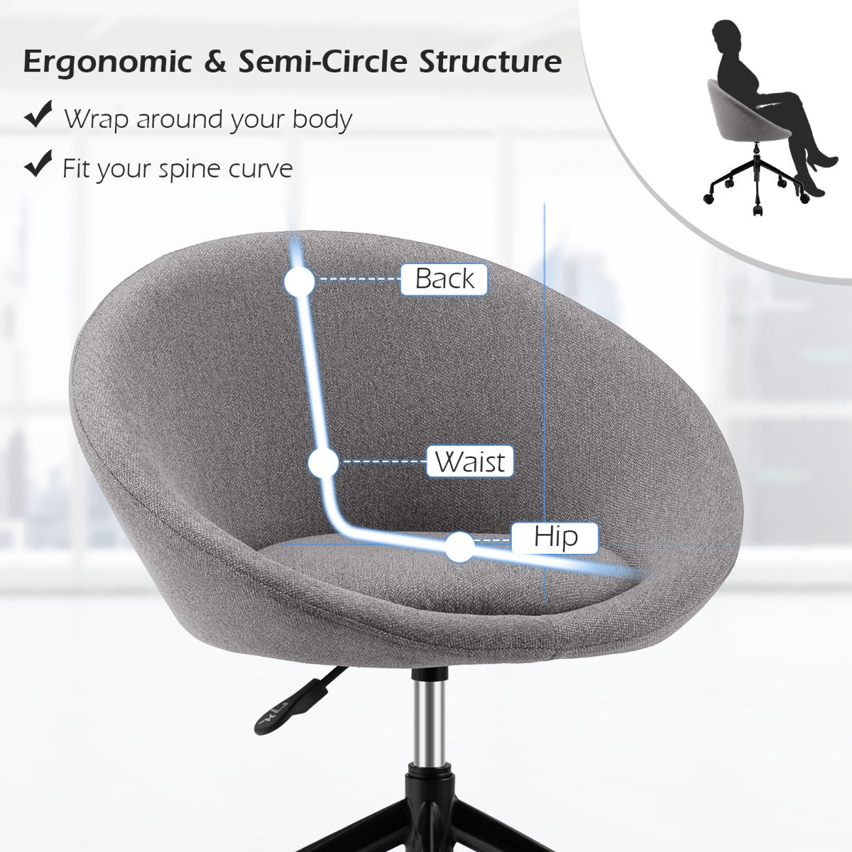 Armless Desk Chairs with Curved Backrest for Office