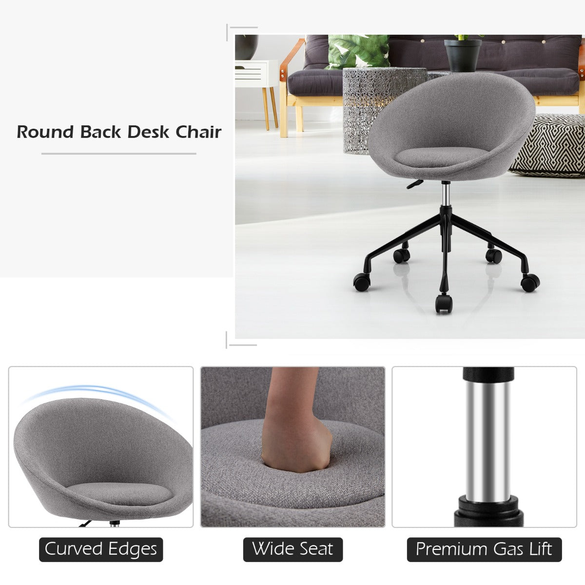 Armless Desk Chairs with Curved Backrest for Office
