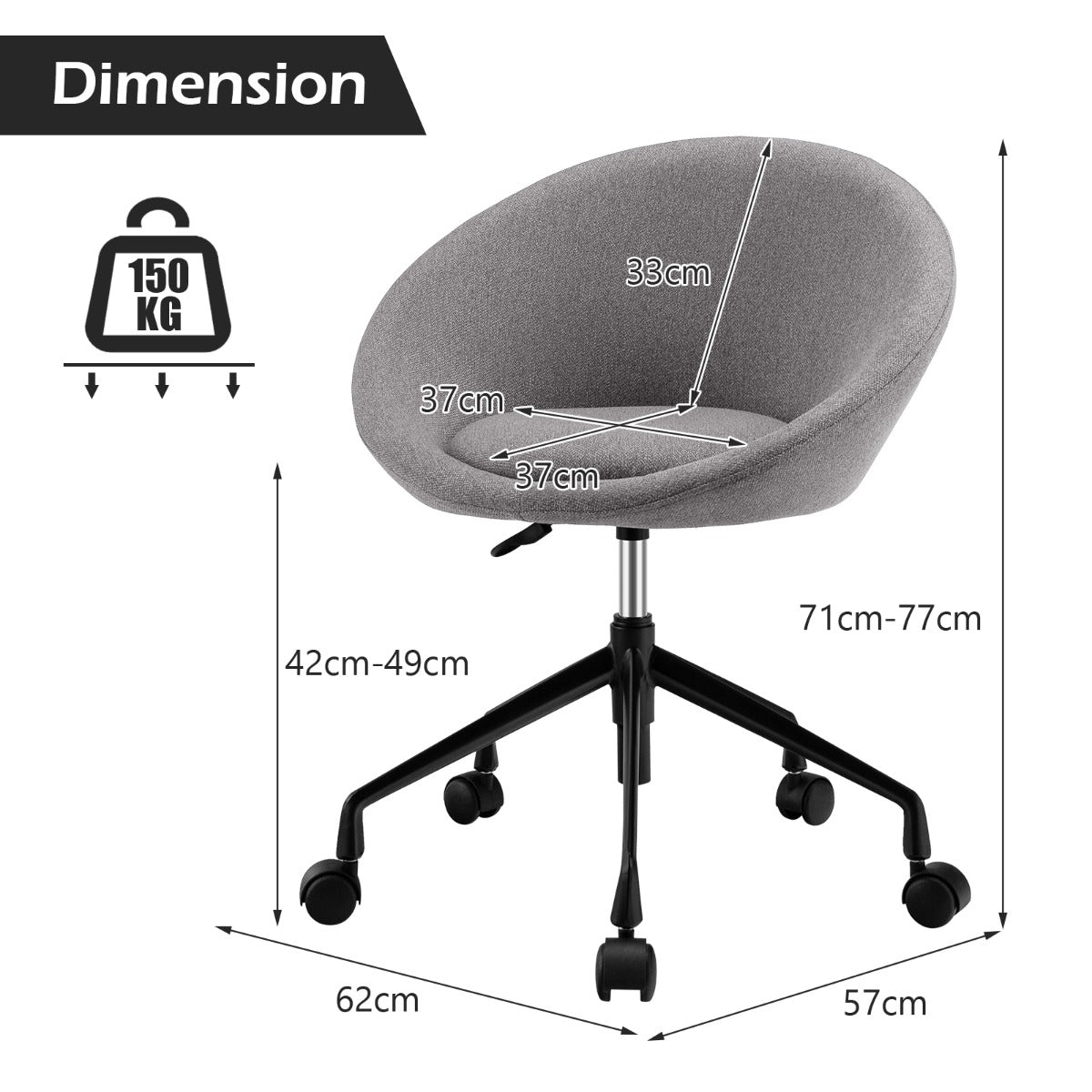 Armless Desk Chairs with Curved Backrest for Office
