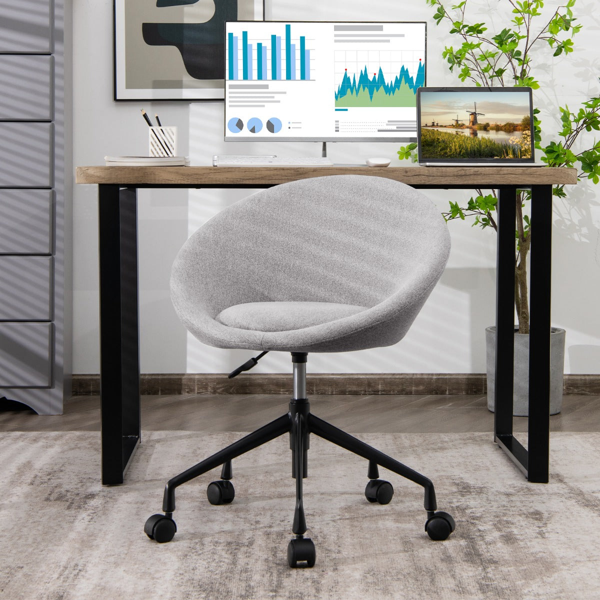 Armless Desk Chairs with Curved Backrest for Office