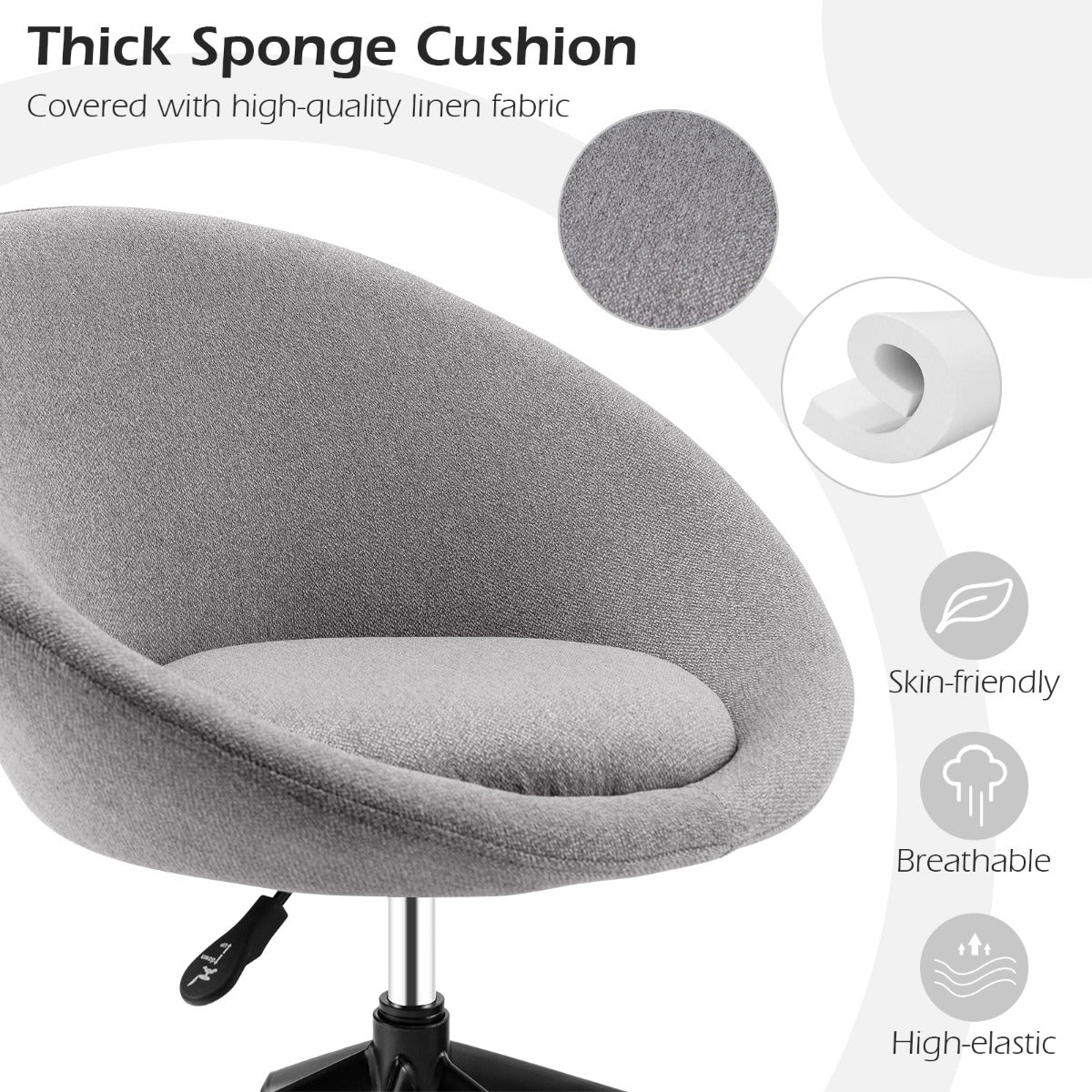 Armless Desk Chairs with Curved Backrest for Office