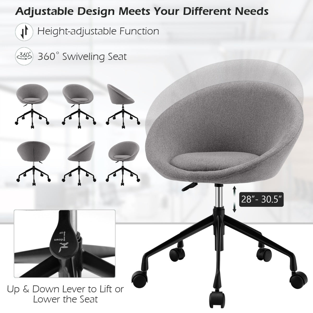 Armless Desk Chairs with Curved Backrest for Office