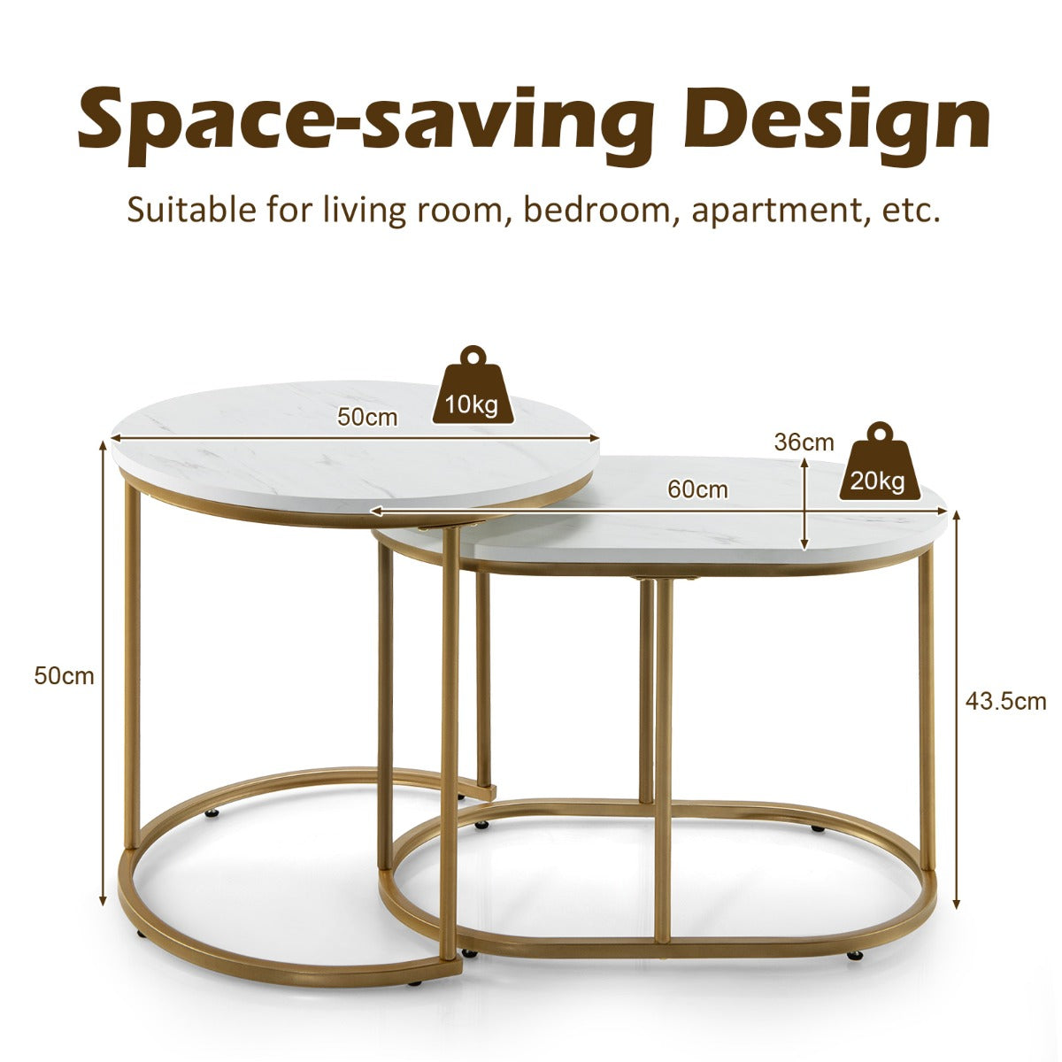 Set of two nesting side tables with round and rectangular tops for flexible living room storage