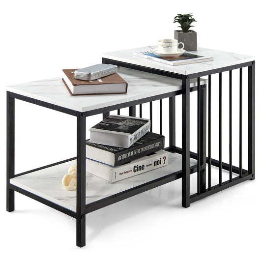 Costway Set of 2 Nesting End Tables with Storage Shelf for Living Room