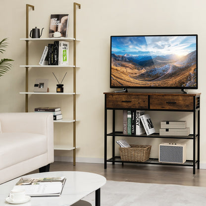 100cm Console Table with 2 Drawers &amp; 2-Tier Shelves &amp; Anti-Toppling Design-Brown