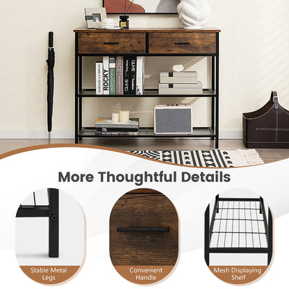 100cm Console Table with 2 Drawers &amp; 2-Tier Shelves &amp; Anti-Toppling Design-Brown