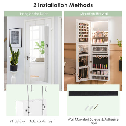 Lockable Mirror Jewelry Cabinet with 3-Colour LED Light-White