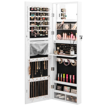 Lockable Mirror Jewelry Cabinet with 3-Colour LED Light-White