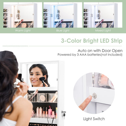 Lockable Mirror Jewelry Cabinet with 3-Colour LED Light-White